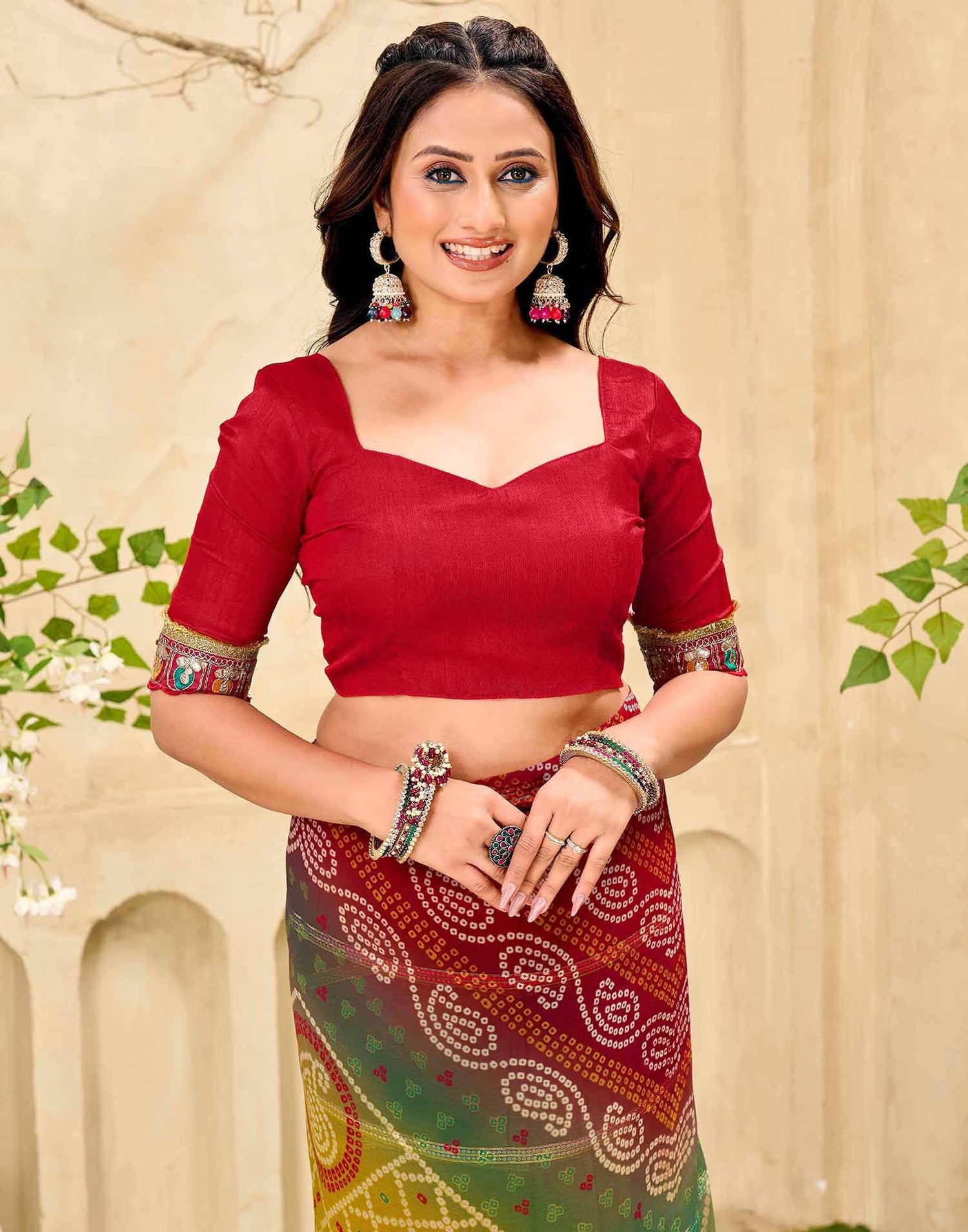 Maroon Georgette Bandhani Printed Saree