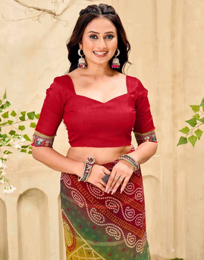 Maroon Georgette Bandhani Printed Saree