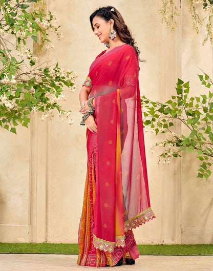 Pink Georgette Bandhani Printed Saree