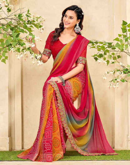 Pink Georgette Bandhani Printed Saree