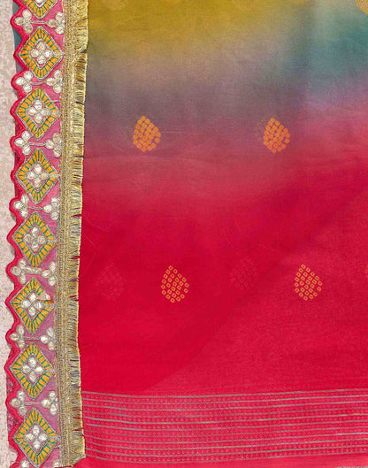 Pink Georgette Bandhani Printed Saree