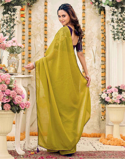 Lime Yellow Georgette Stone Work Swarovski  Saree