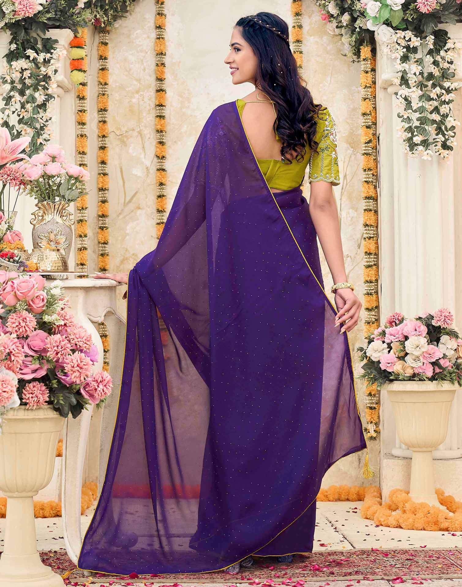 Violet Georgette Stone Work Swarovski  Saree