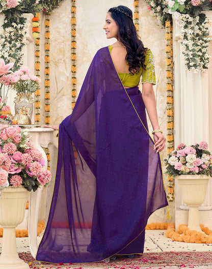 Violet Georgette Stone Work Swarovski  Saree