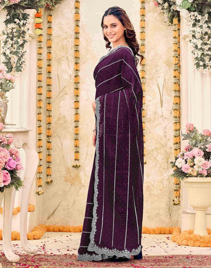 Wine Shimmer Georgette Embroidery Embellished Saree