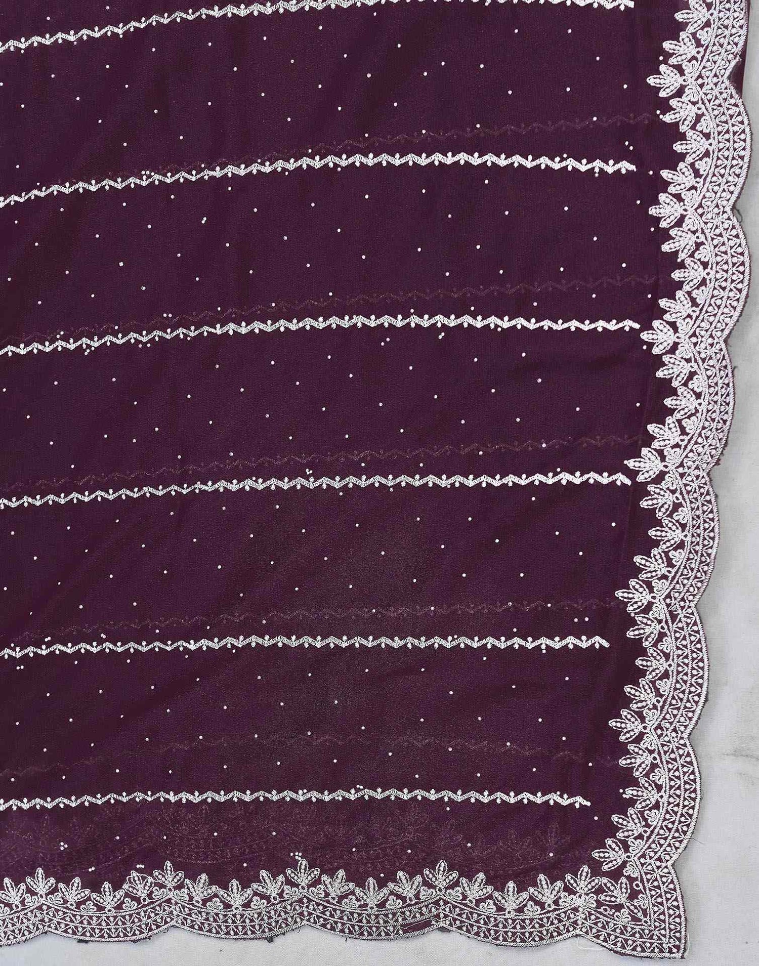 Wine Shimmer Georgette Embroidery Embellished Saree