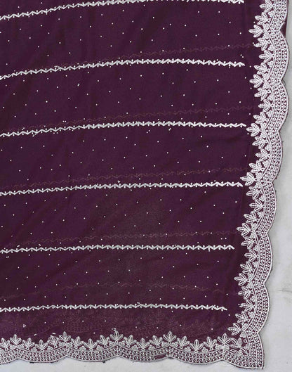 Wine Shimmer Georgette Embroidery Embellished Saree