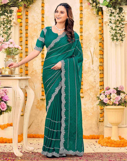 Teal Green Shimmer Georgette Embroidery Embellished Saree
