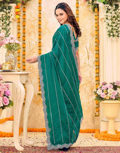 Teal Green Shimmer Georgette Embroidery Embellished Saree