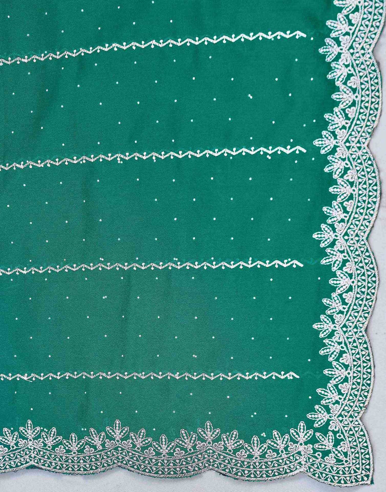 Teal Green Shimmer Georgette Embroidery Embellished Saree