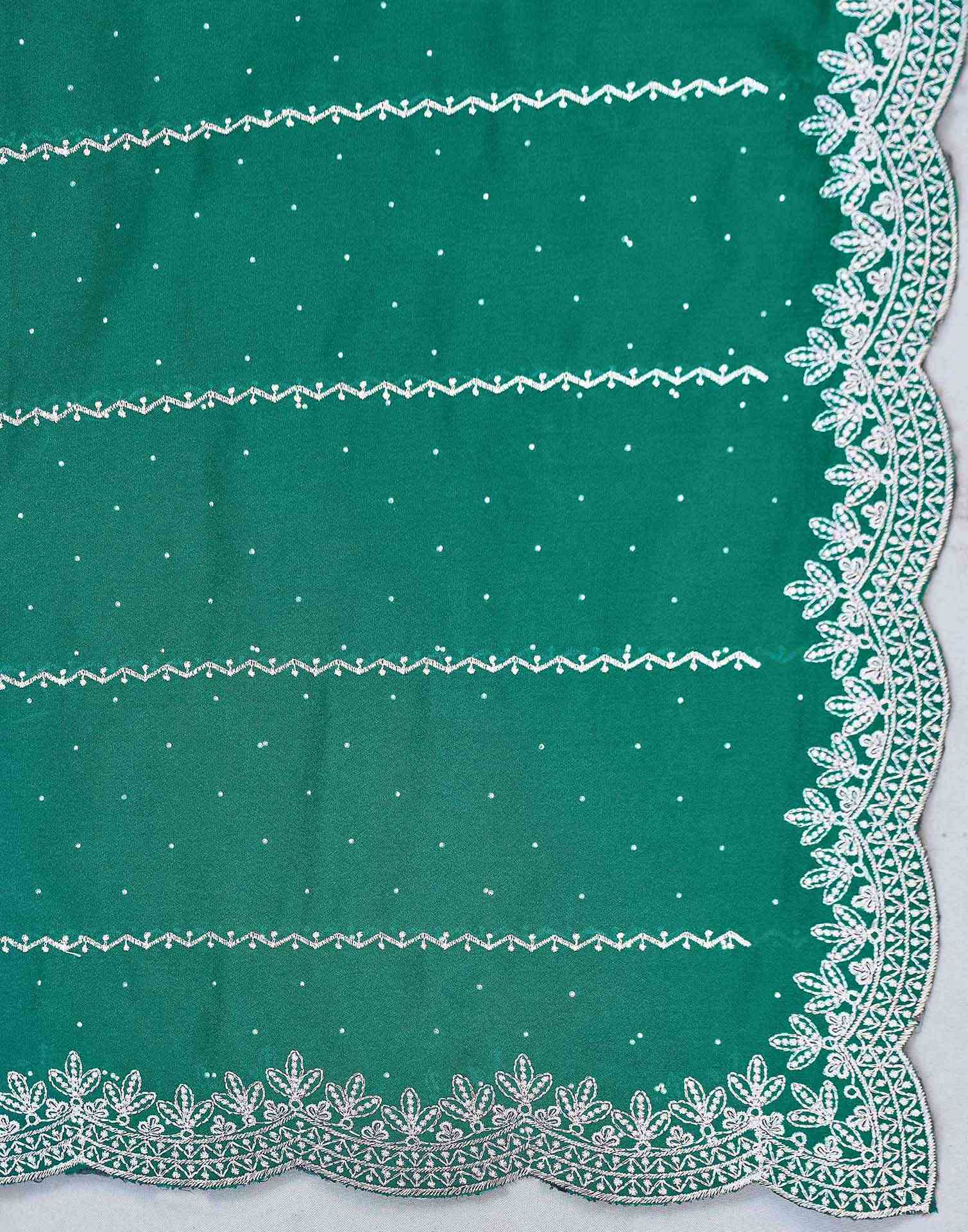 Teal Green Shimmer Georgette Embroidery Embellished Saree
