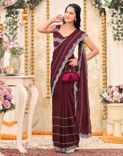 Maroon Shimmer Georgette Embroidery Embellished Saree