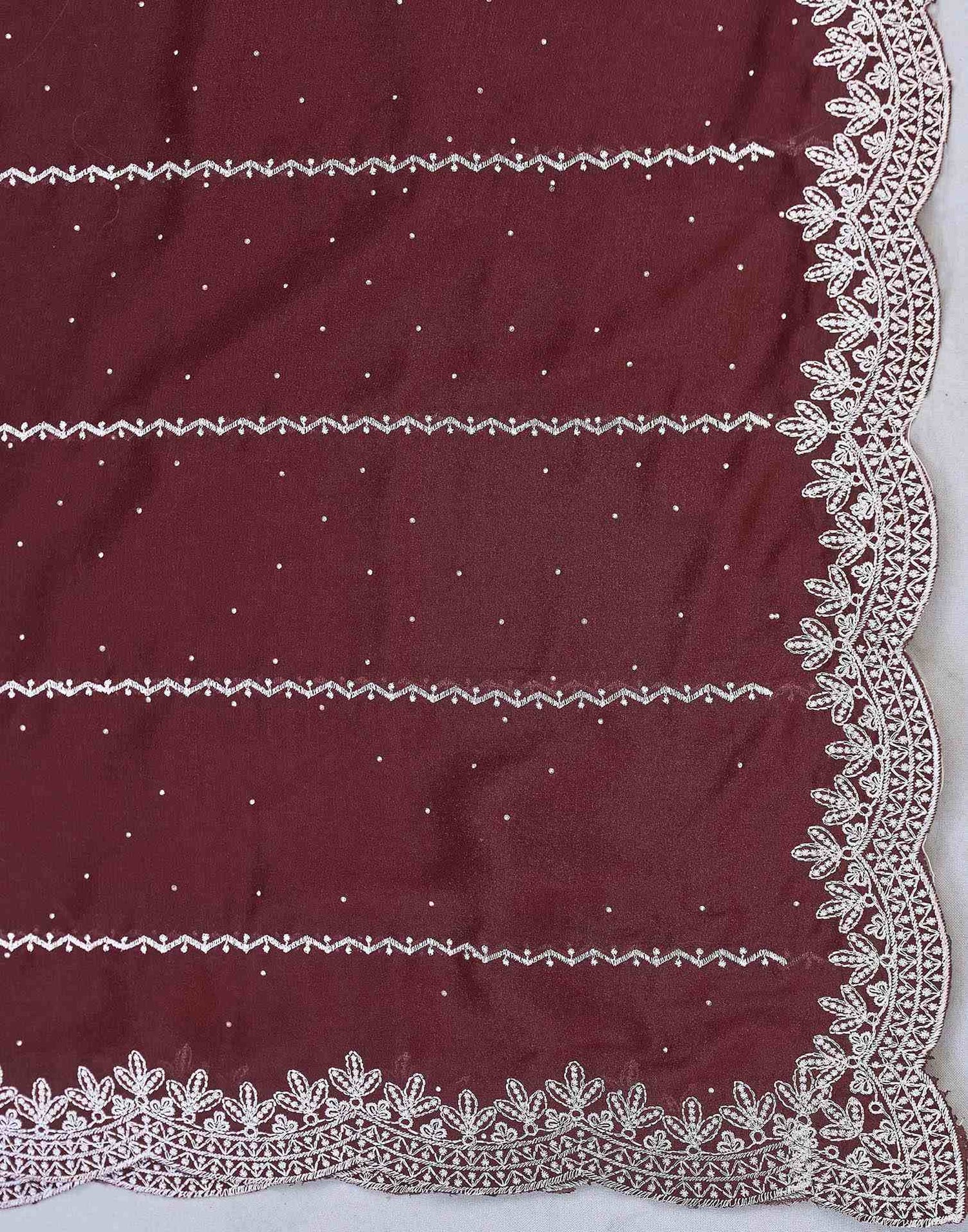 Maroon Shimmer Georgette Embroidery Embellished Saree