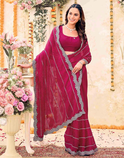 Pink Shimmer Georgette Embroidery Embellished Saree