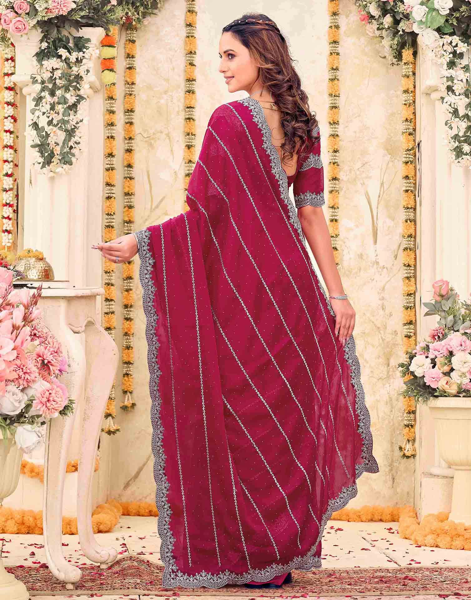 Pink Shimmer Georgette Embroidery Embellished Saree