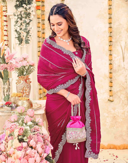 Pink Shimmer Georgette Embroidery Embellished Saree