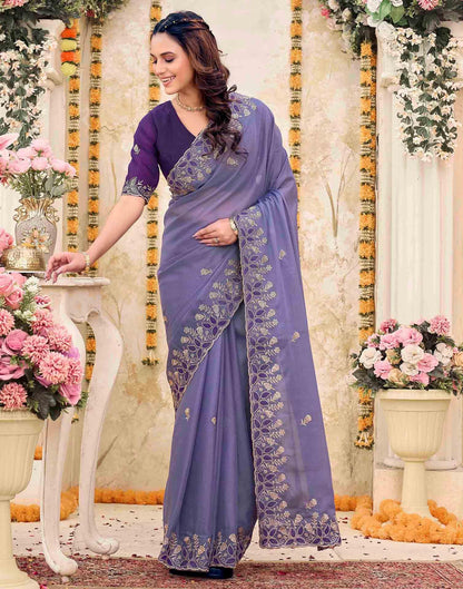 Dusty Purple Georgette Embroidery Saree