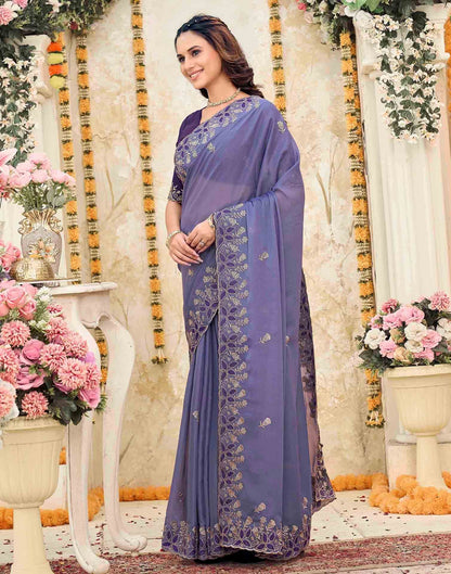 Dusty Purple Georgette Embroidery Saree