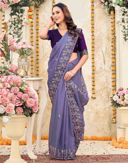 Dusty Purple Georgette Embroidery Saree