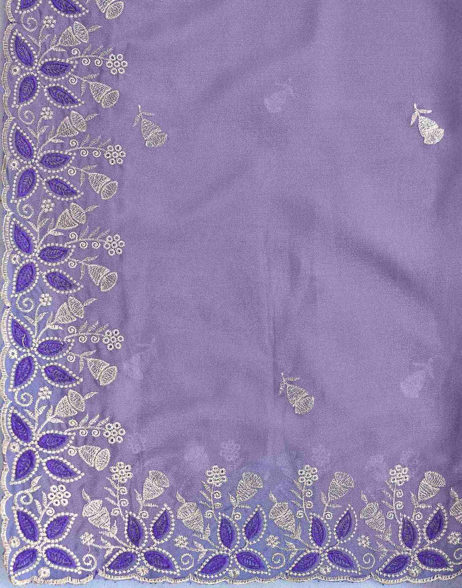 Dusty Purple Georgette Embroidery Saree