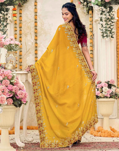 Yellow Georgette Embroidery Saree