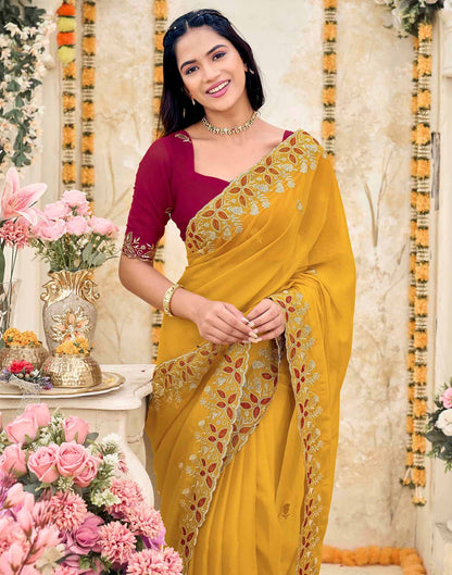 Yellow Georgette Embroidery Saree