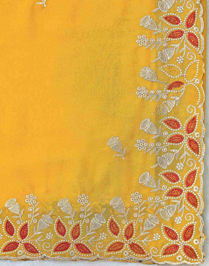 Yellow Georgette Embroidery Saree