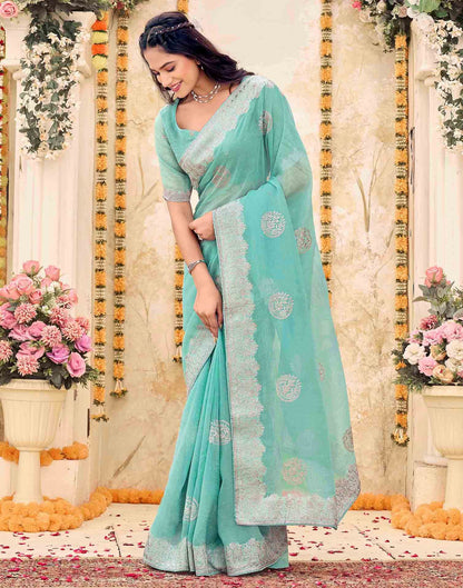 Sky Blue Shimmer Embroidery Embellished Saree