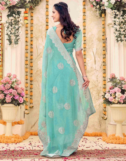 Sky Blue Shimmer Embroidery Embellished Saree