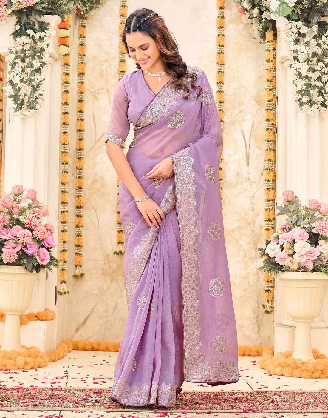 Lavender Shimmer Embroidery Embellished Saree