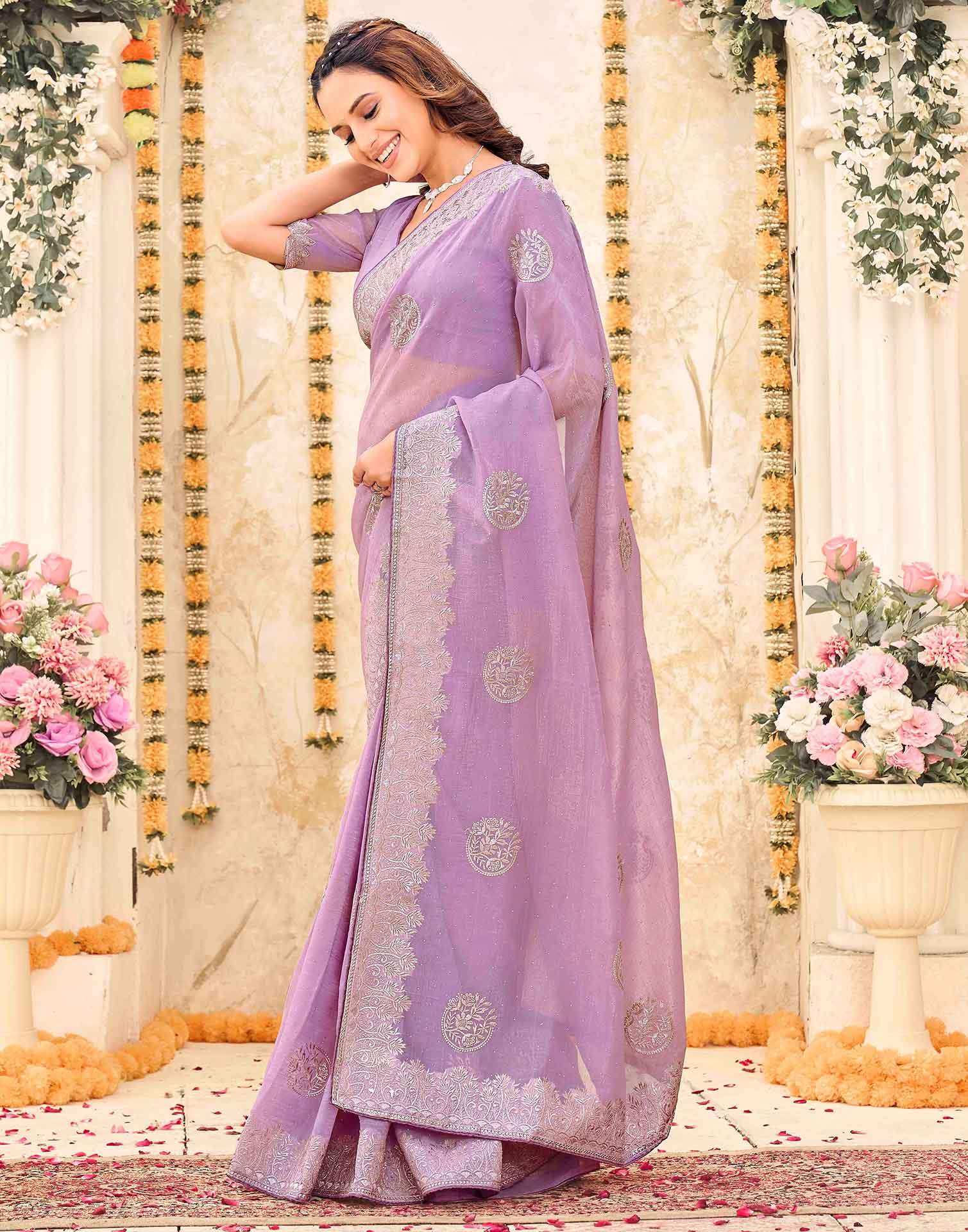 Lavender Shimmer Embroidery Embellished Saree
