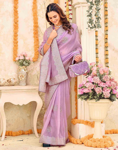 Lavender Shimmer Embroidery Embellished Saree