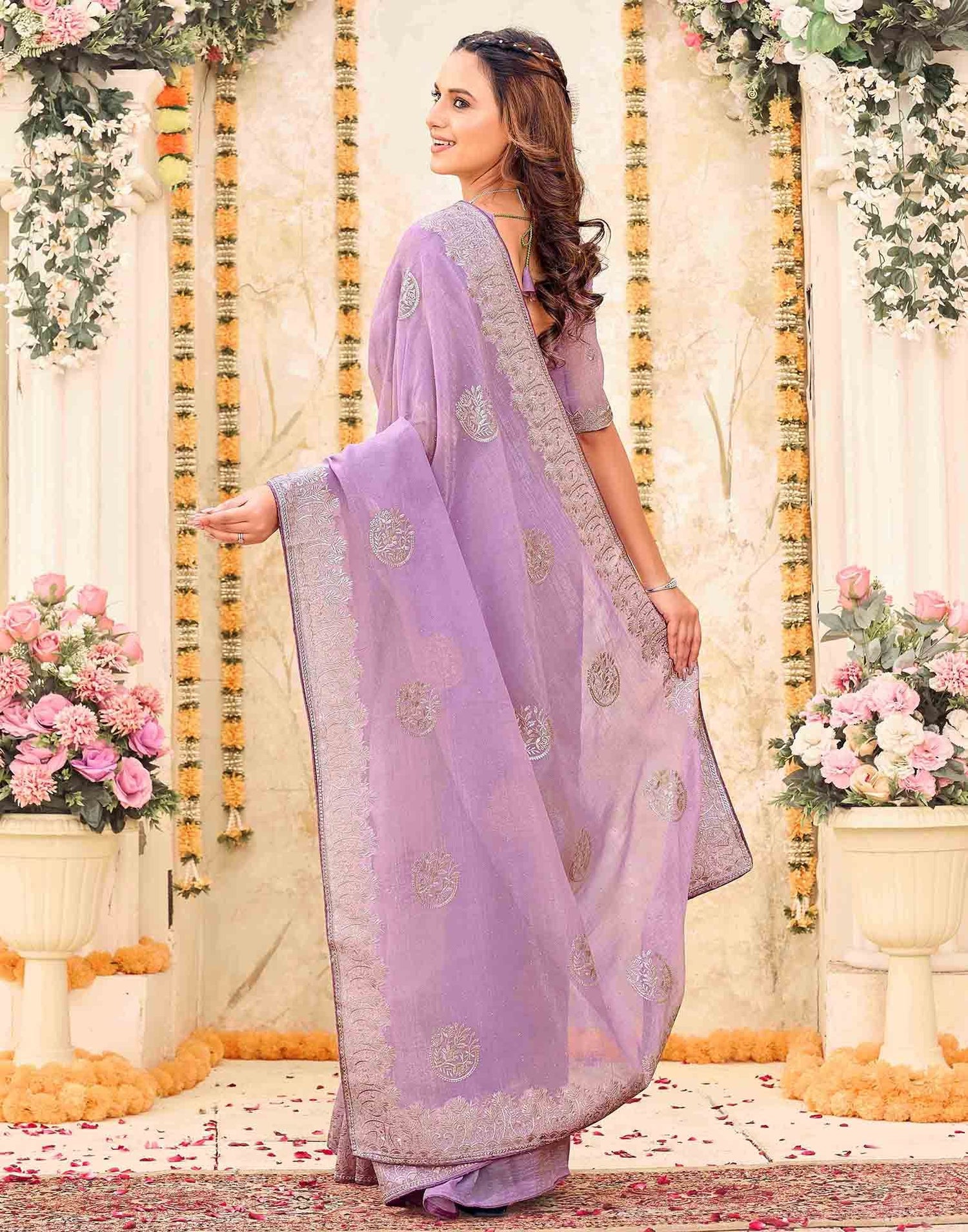 Lavender Shimmer Embroidery Embellished Saree