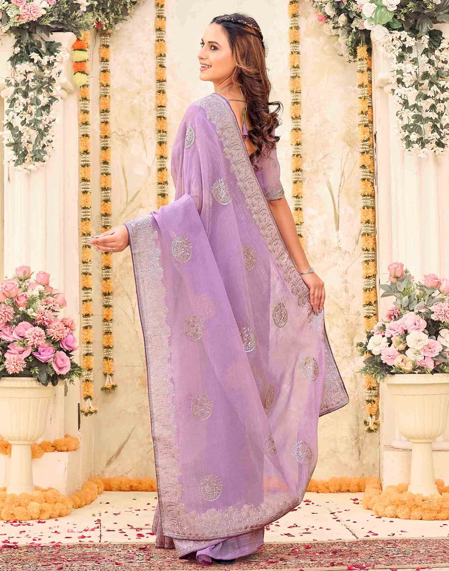 Lavender Shimmer Embroidery Embellished Saree