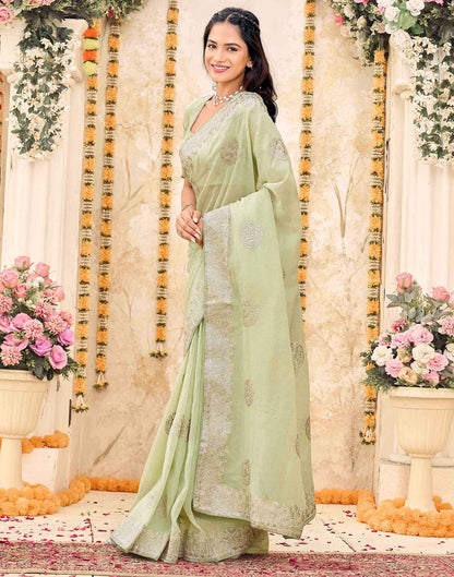 Mint Green Shimmer Embroidery Embellished Saree