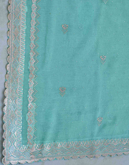 Turquoise Blue Shimmer Embroidery Embellished Saree