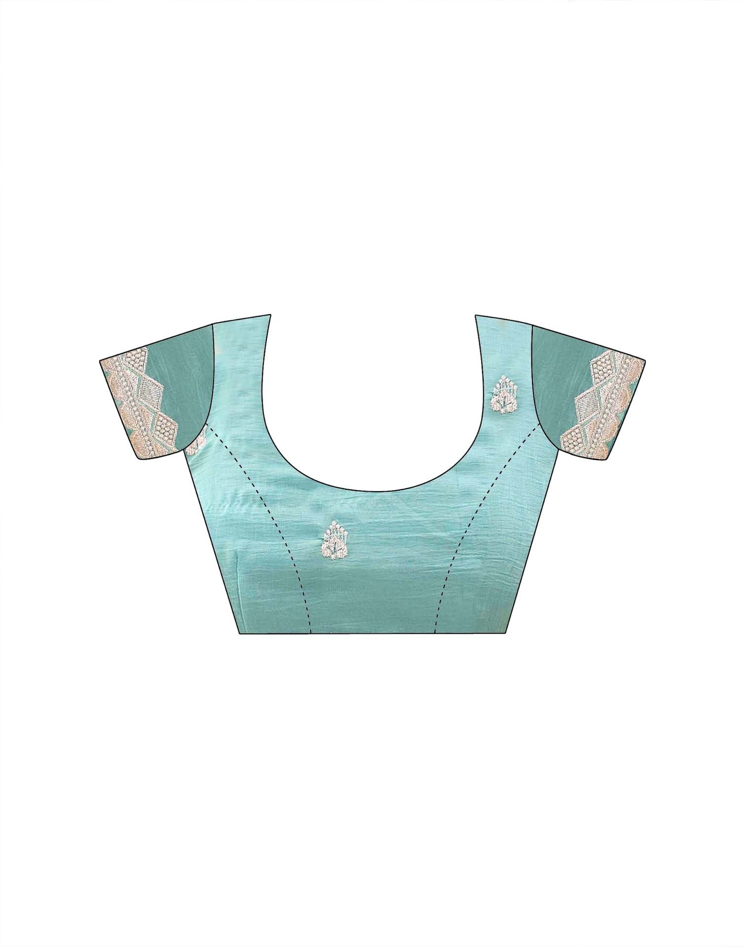 Turquoise Blue Shimmer Embroidery Embellished Saree