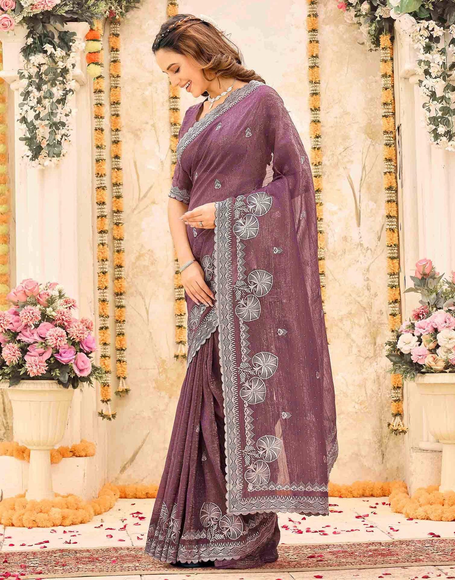 Mauve Shimmer Embroidery Embellished Saree