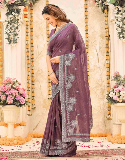 Mauve Shimmer Embroidery Embellished Saree