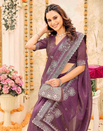 Mauve Shimmer Embroidery Embellished Saree