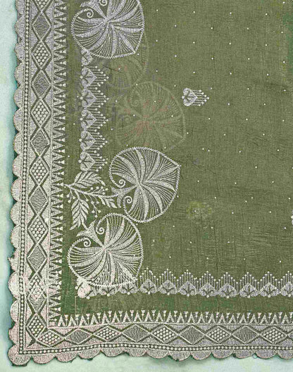 Olive Green Shimmer Embroidery Embellished Saree