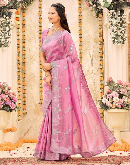 Pink Tissue Silk Embroidery Embellished Saree