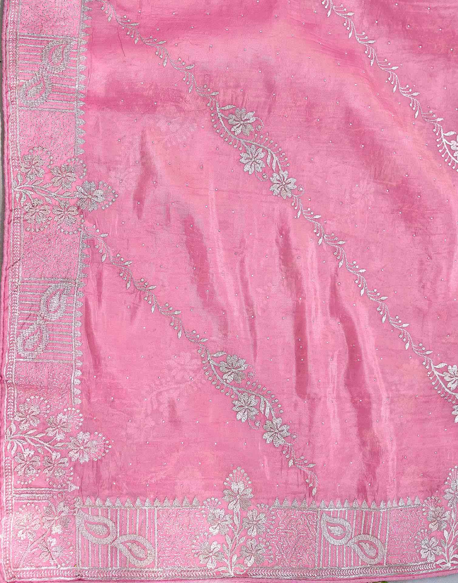 Pink Tissue Silk Embroidery Embellished Saree