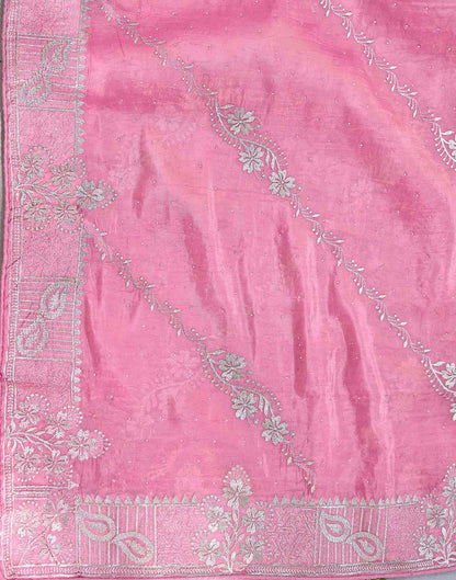 Pink Tissue Silk Embroidery Embellished Saree