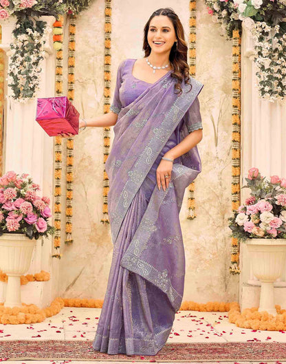 Lavender Tissue Silk Embroidery Embellished Saree