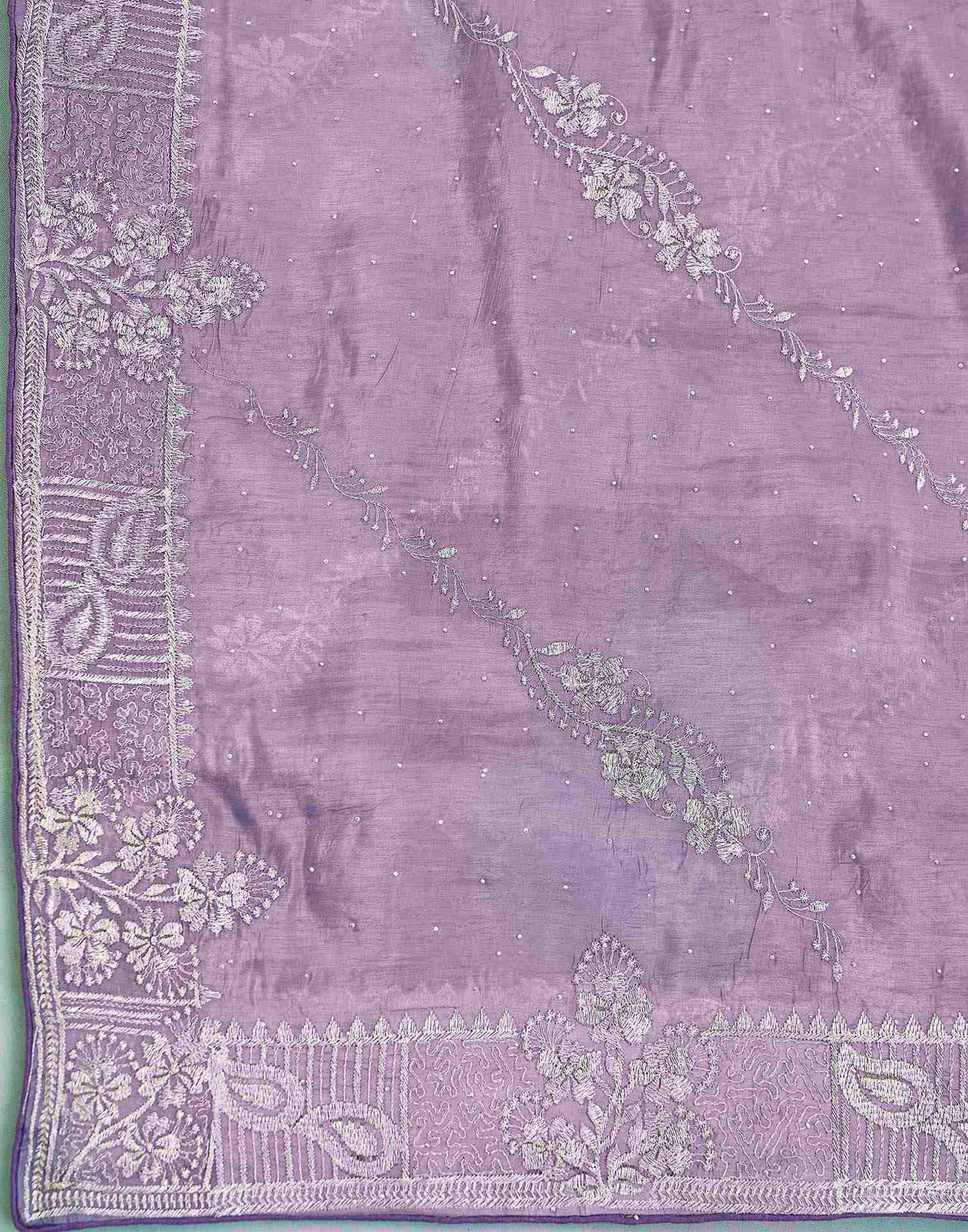 Lavender Tissue Silk Embroidery Embellished Saree