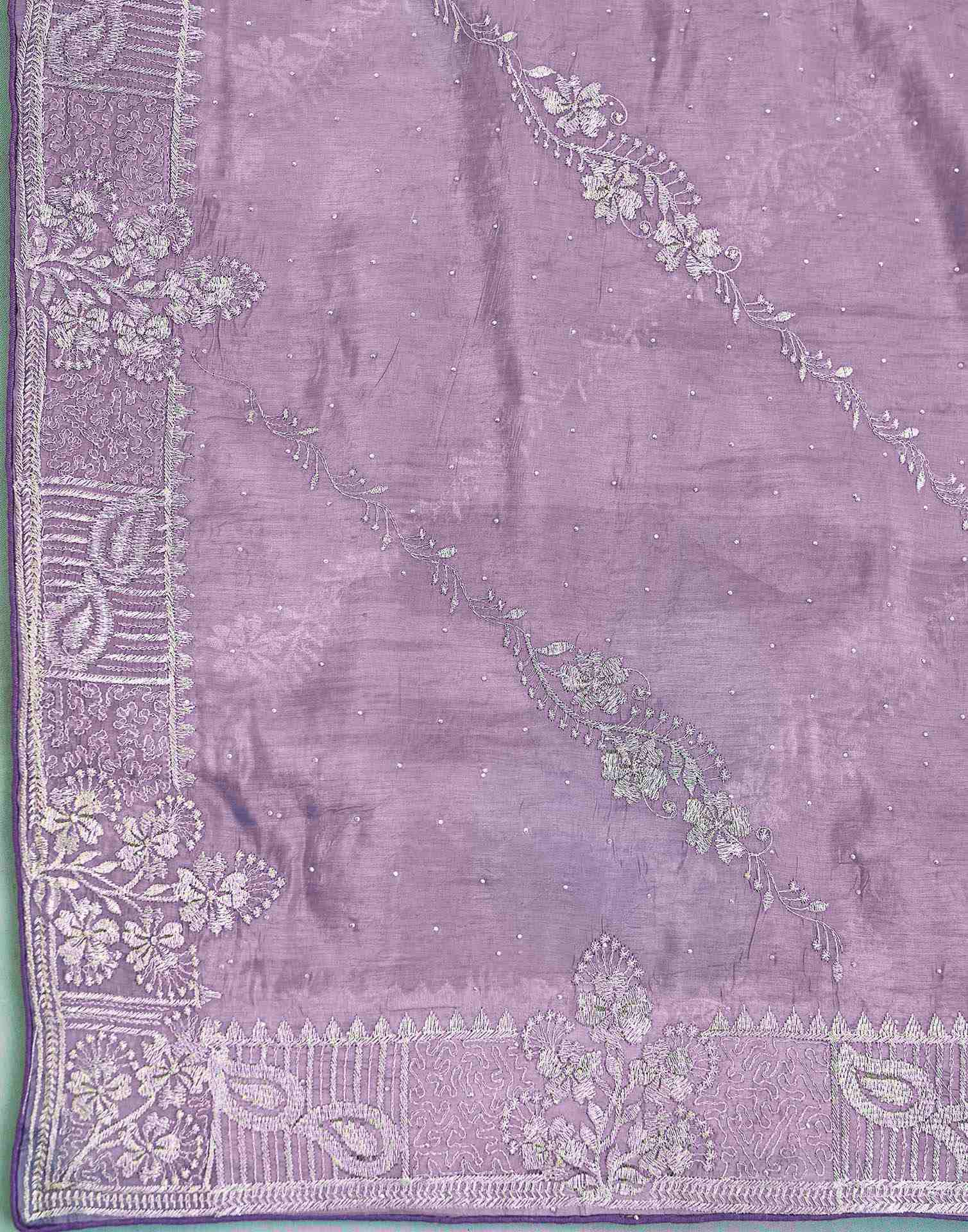 Lavender Tissue Silk Embroidery Embellished Saree