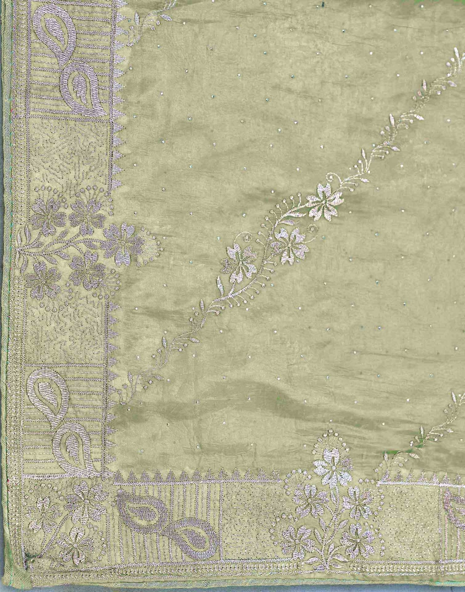 Pista Green Tissue Silk Embroidery Embellished Saree