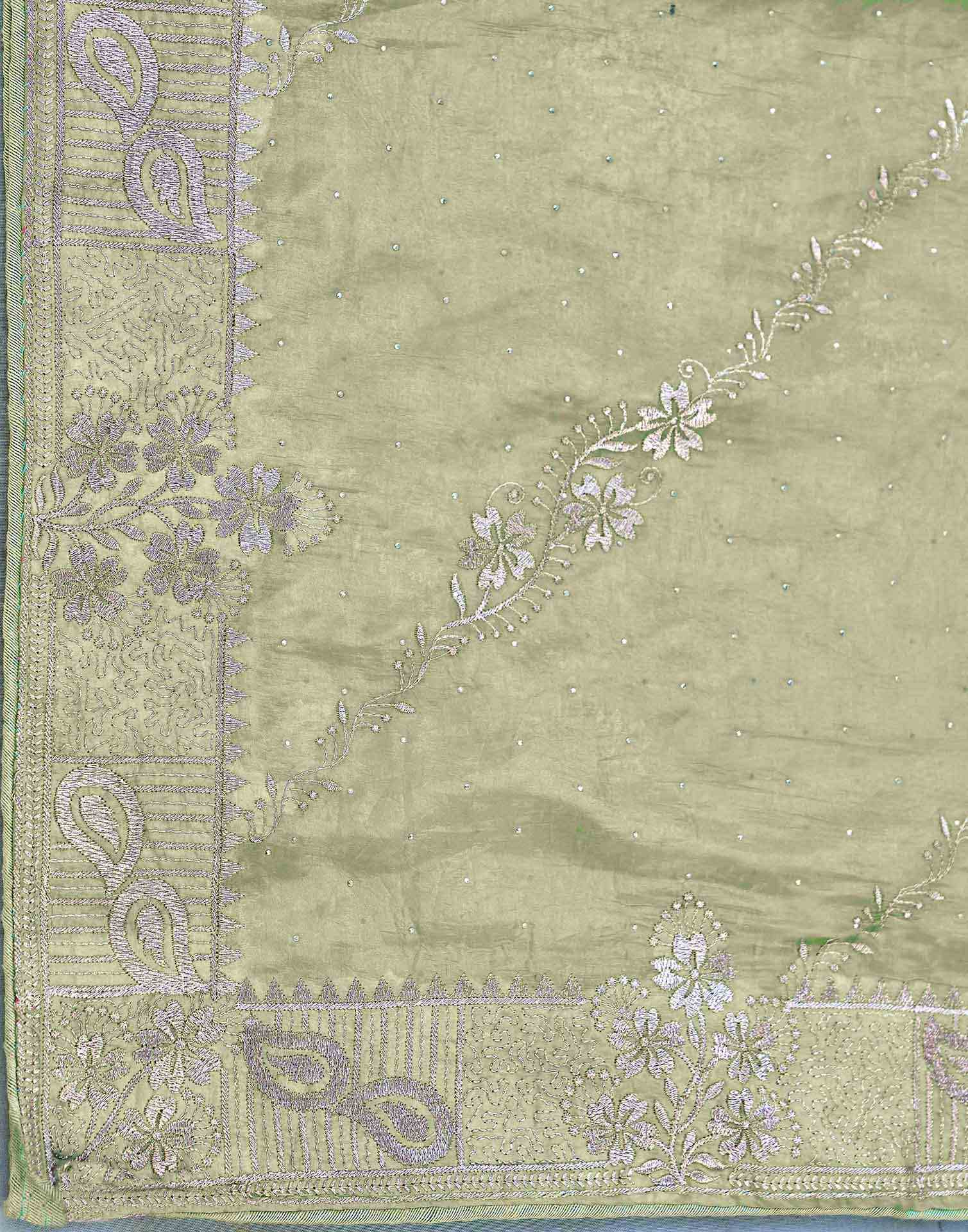 Pista Green Tissue Silk Embroidery Embellished Saree