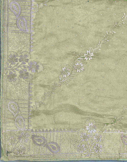 Pista Green Tissue Silk Embroidery Embellished Saree